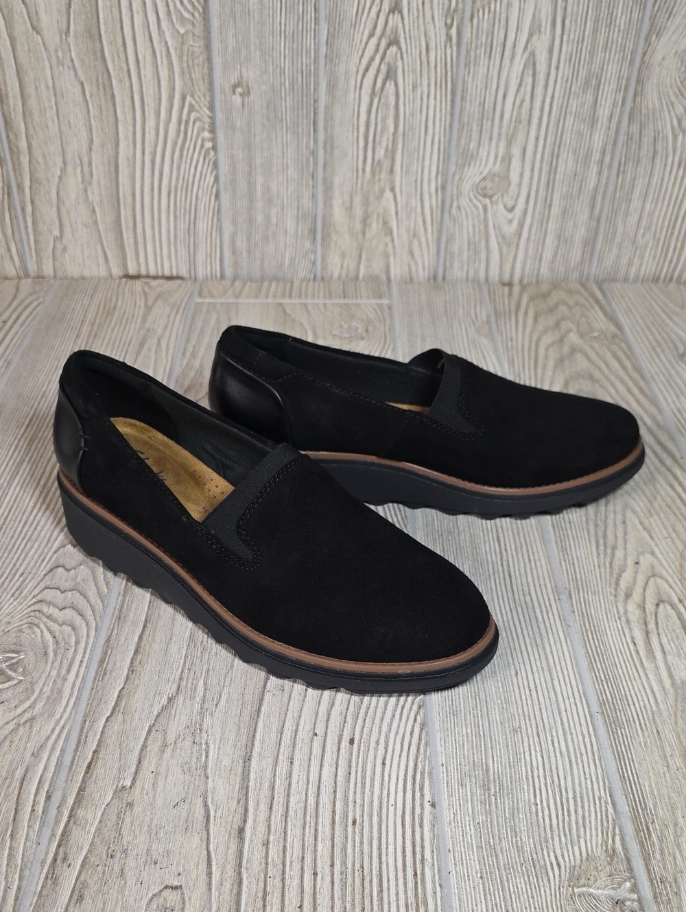 Clarks Sharon Dolly Black Suede Loafers Womens Size 7 NEW